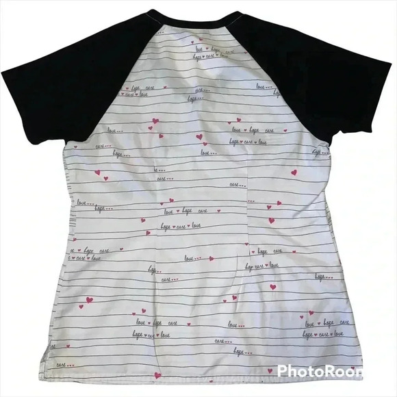 𝅺CHEROKEE Scrubs Top Size M Adorable Breast Cancer Awareness - Picture 2 of 8
